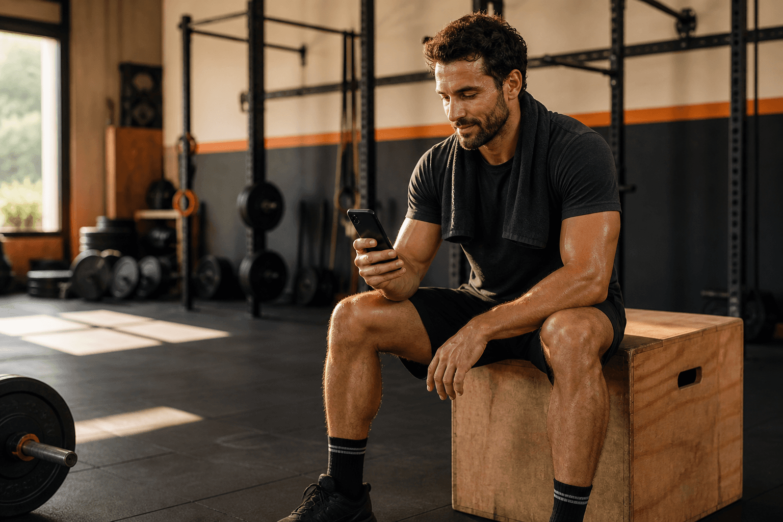 Athlete checking his workout plan after training